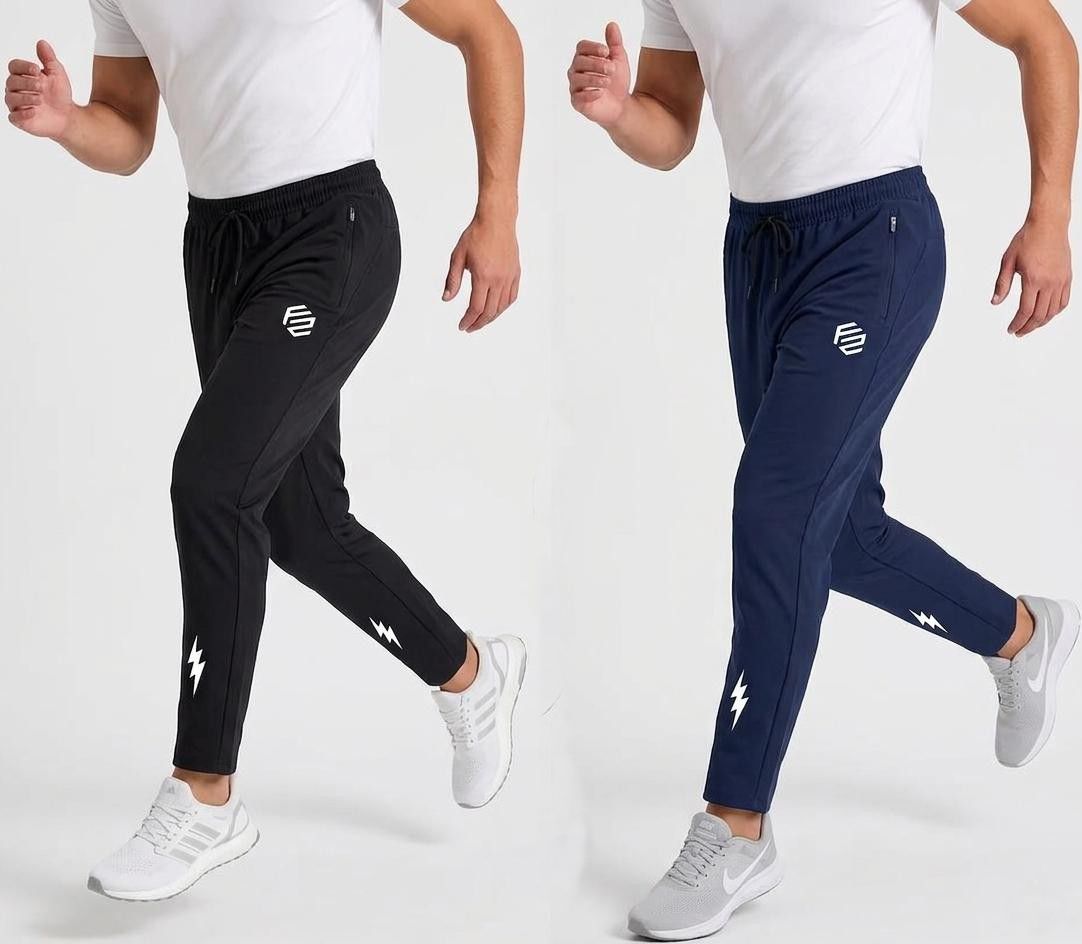 flyzen Pack of 2 Men Printed Black, Dark Blue Track Pants-picture-35