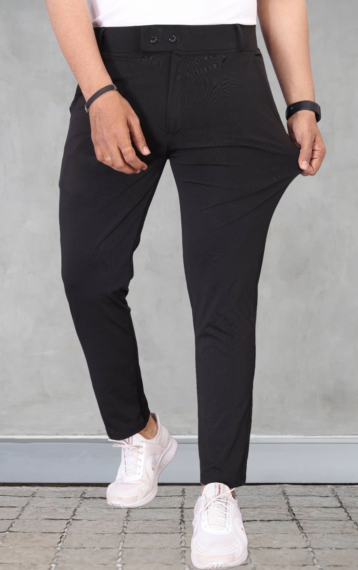 Men Slim Fit Black Lycra Blend Trousers-image-7