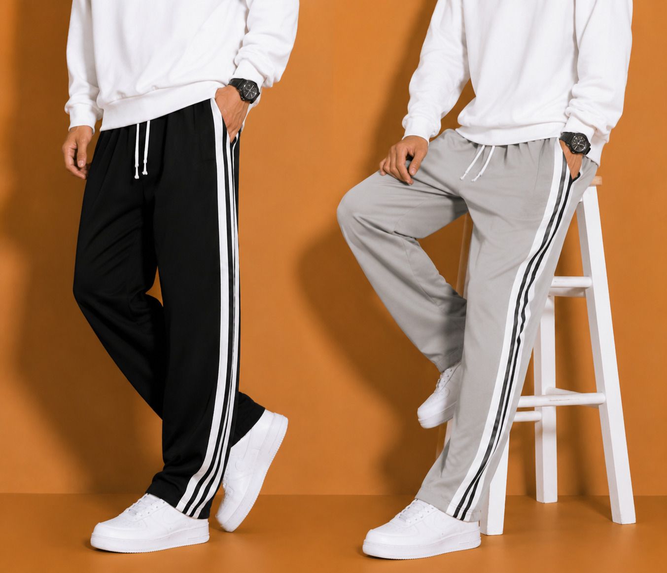 raj creation Pack of 2 Men Striped Black, Grey Track Pants-picture-23