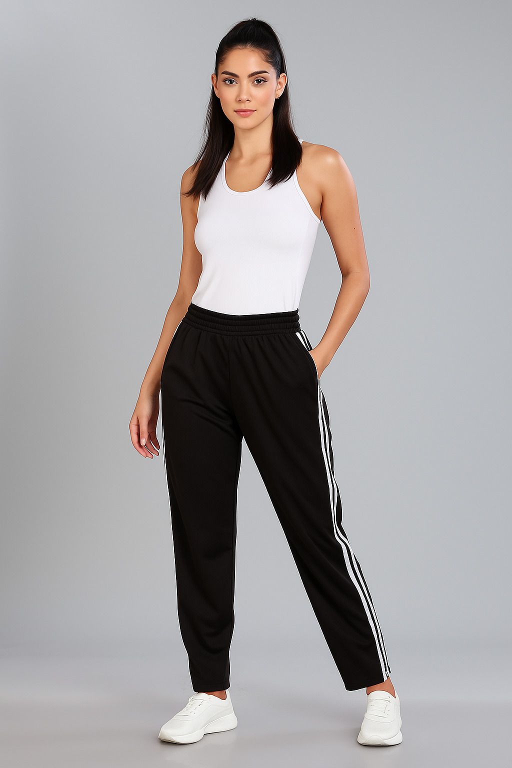 aaryavar Women Striped Black Track Pants-picture-5