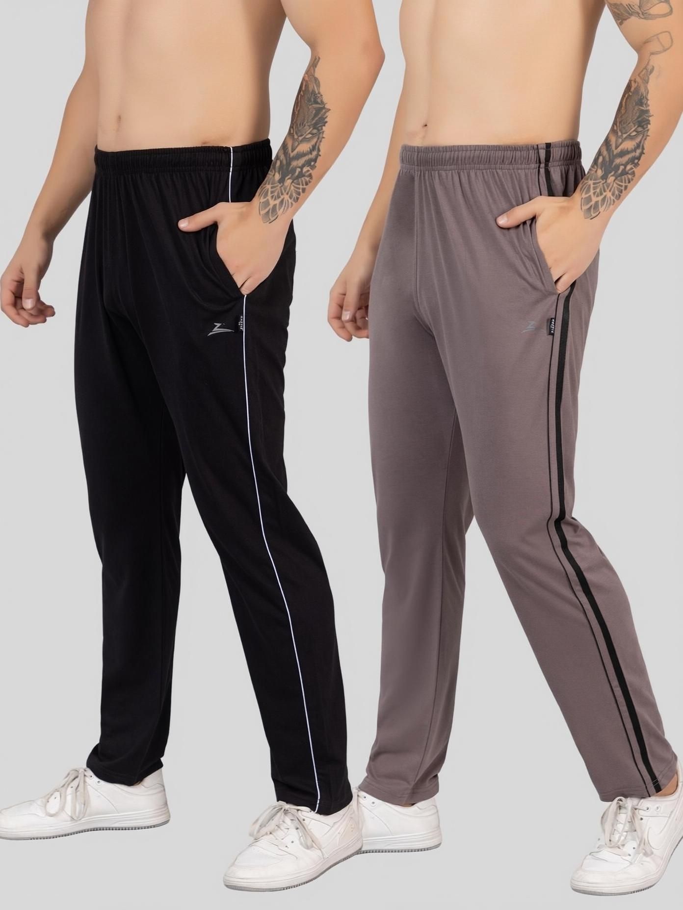 zeffit Pack of 2 Men Striped Black, Silver Track Pants-picture-31