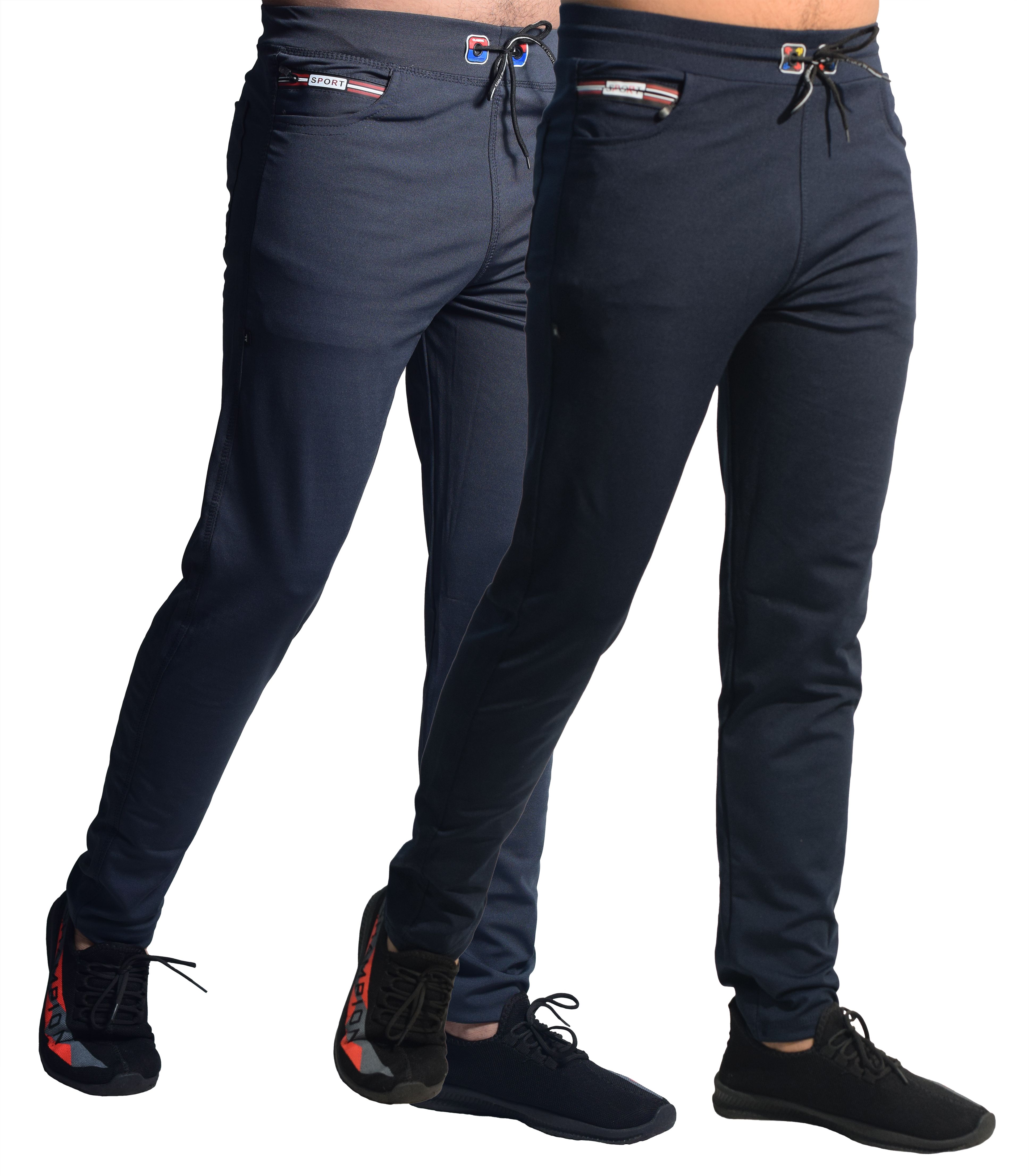 Pack of 2 Men Solid Blue, Grey Track Pants