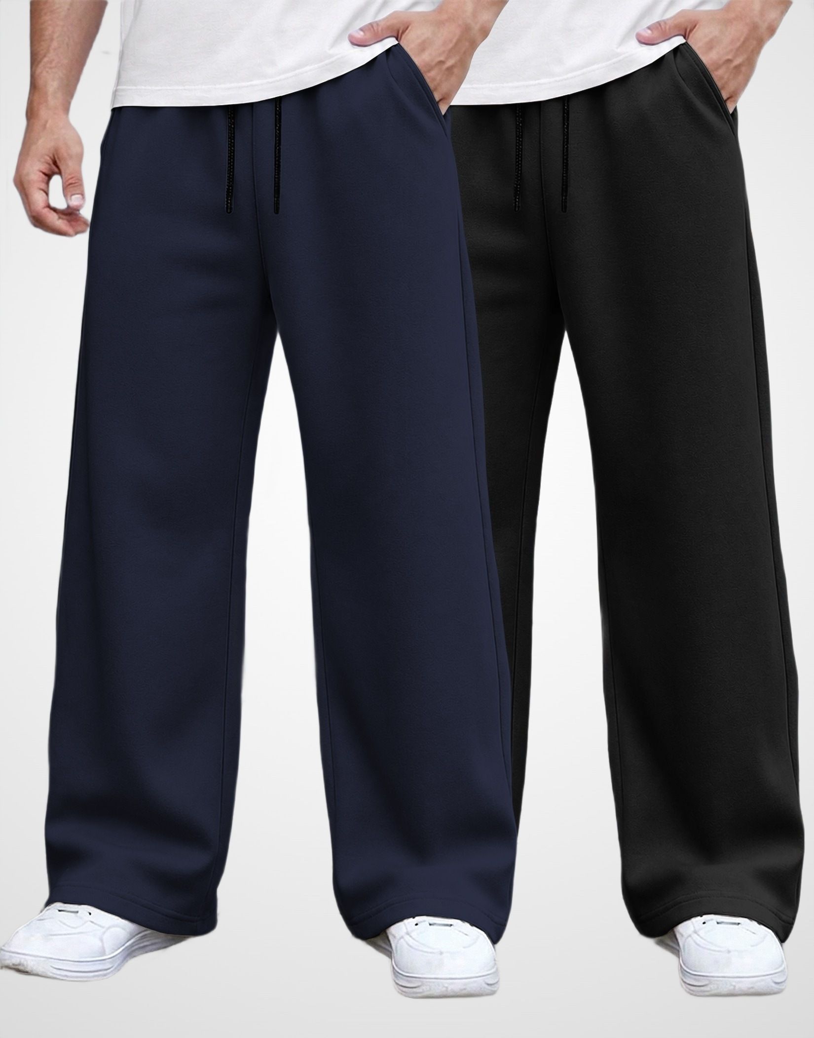 madbros Pack of 2 Men Solid Dark Blue, Black Track Pants-picture-3