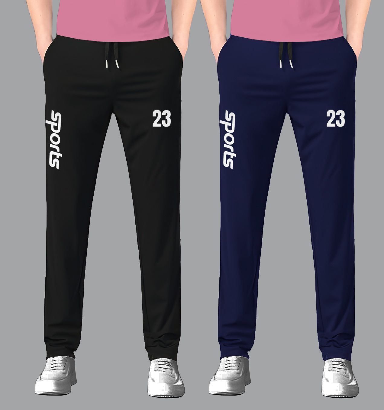 flyzen Pack of 2 Men Solid Black, Dark Blue Track Pants-picture-24