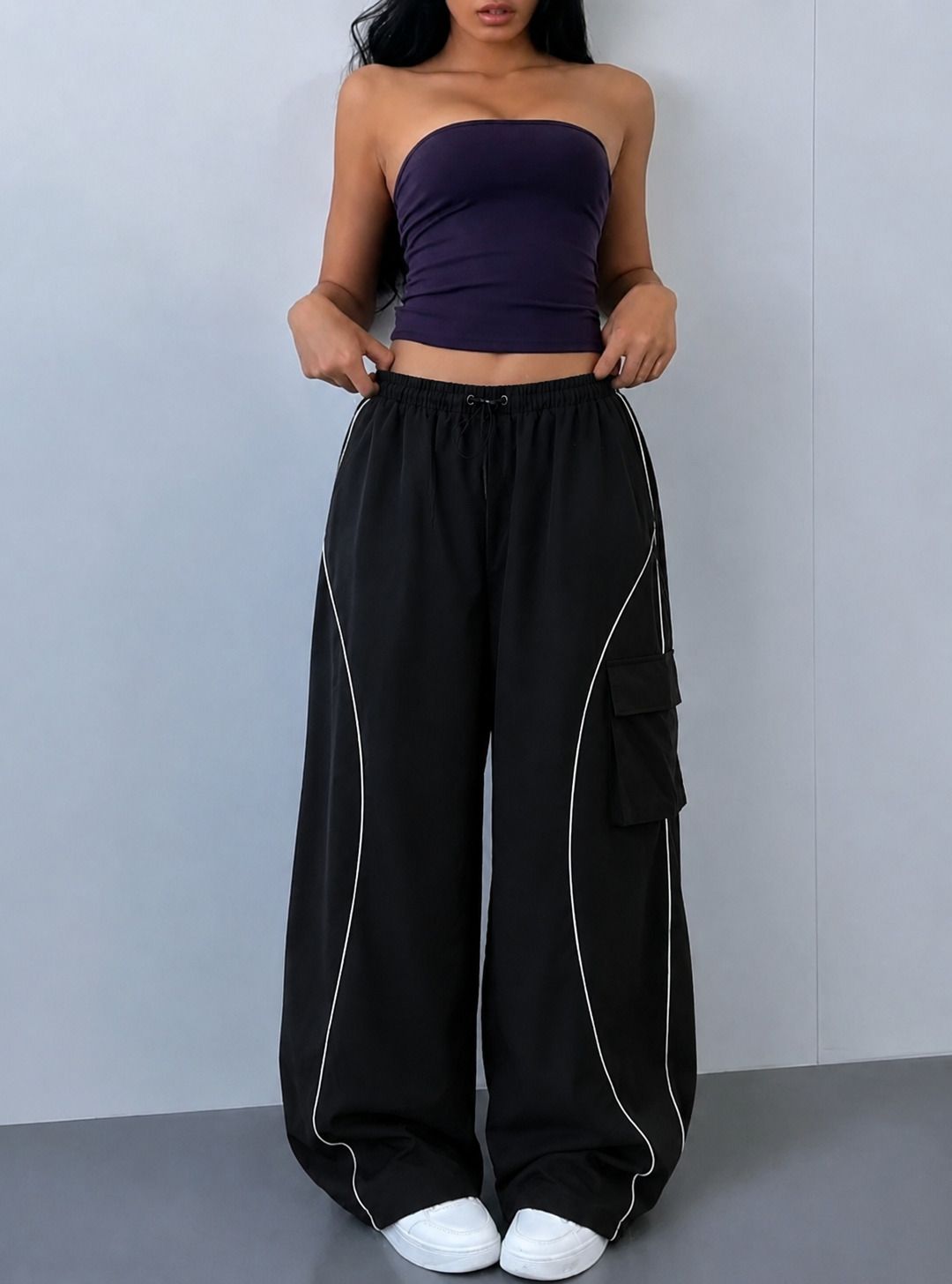 1stlov Women Striped Black Track Pants-picture-26