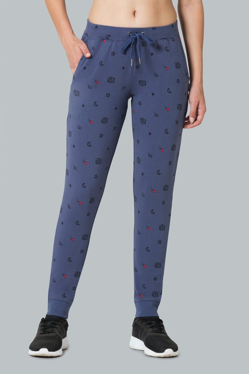 van heusen Athleisure 4 Way Stretch And Functional Pocket Women Printed Blue Track Pants-picture-20