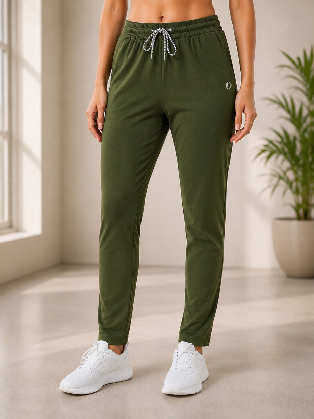 Women Solid Olive Track Pants-image-13