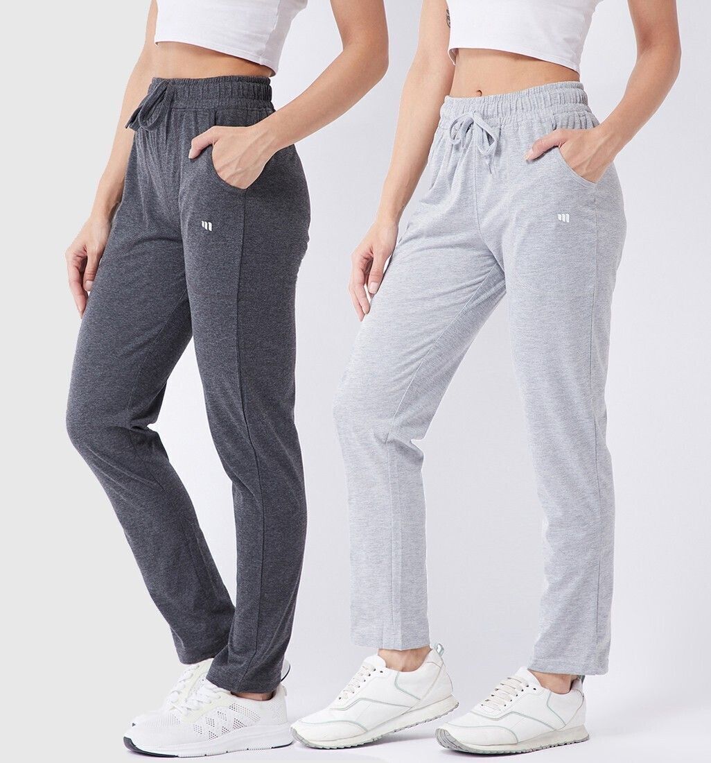 modeve Pack of 2 Women Solid Grey Track Pants-picture-25