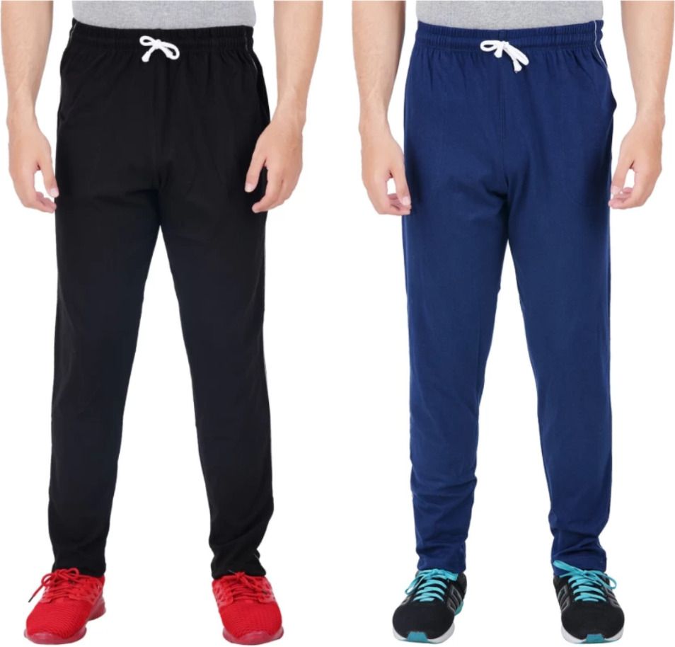 Pack of 2 Men Solid Black, Blue Track Pants-image-44
