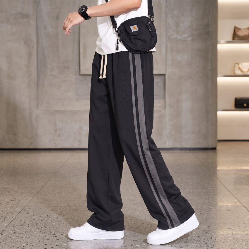 yanexa Men Striped Black Track Pants-picture-25