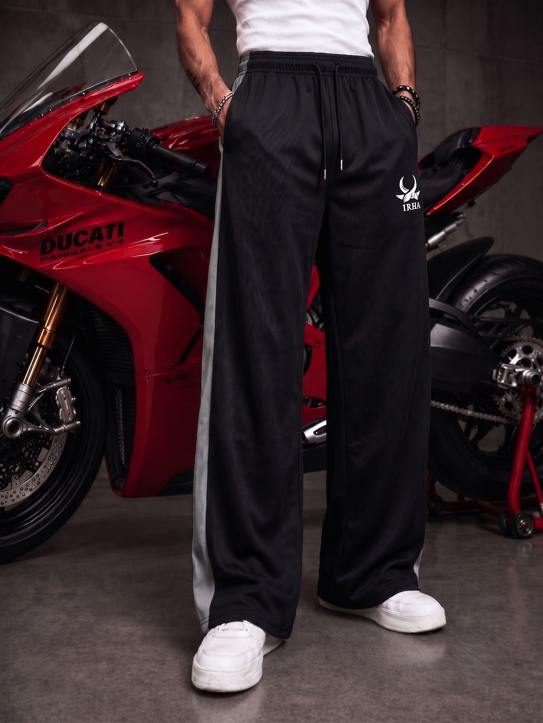 Men Self Design Black Track Pants-image-13