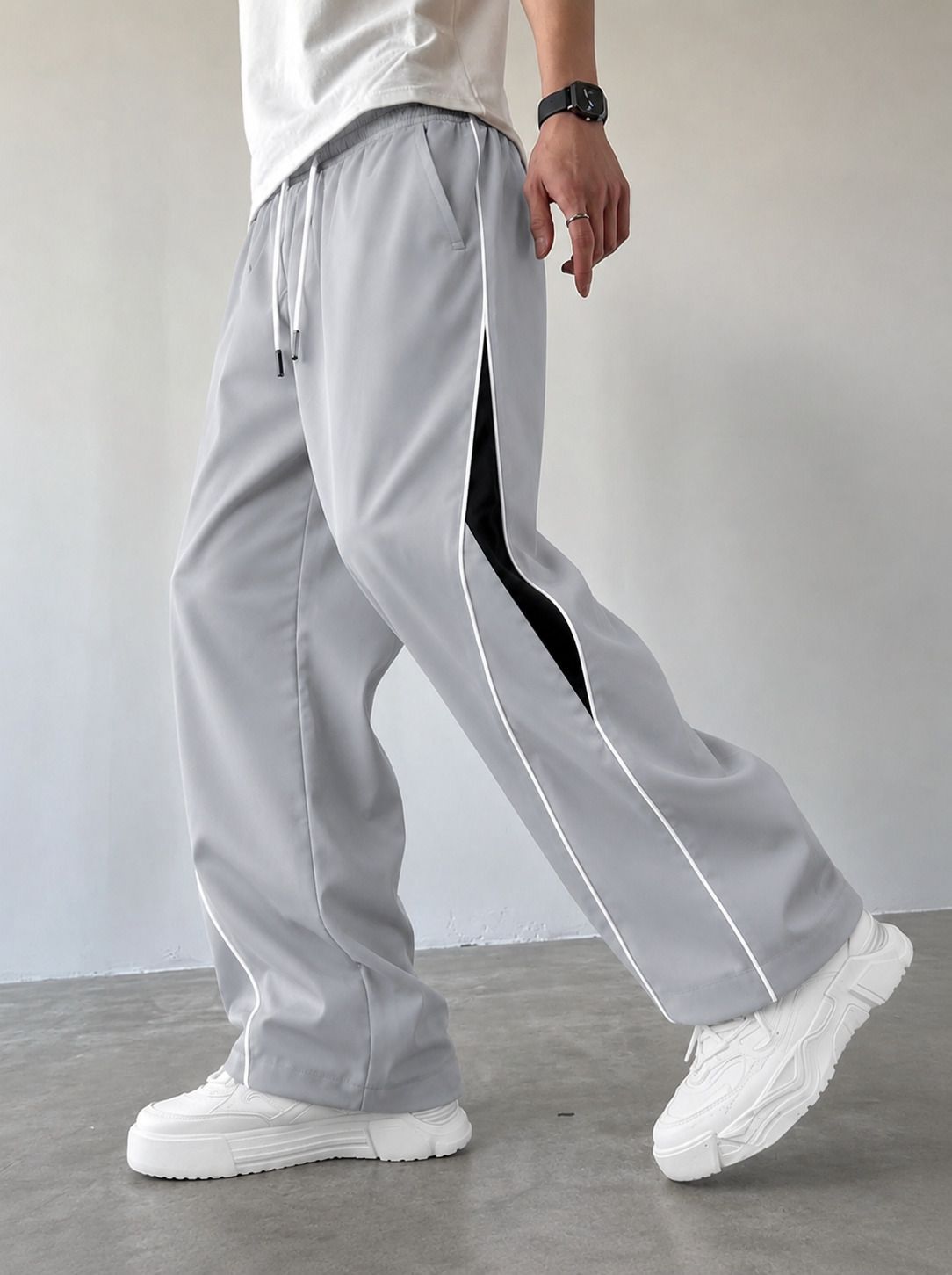 nftrenzify Men Striped Grey Track Pants-picture-0