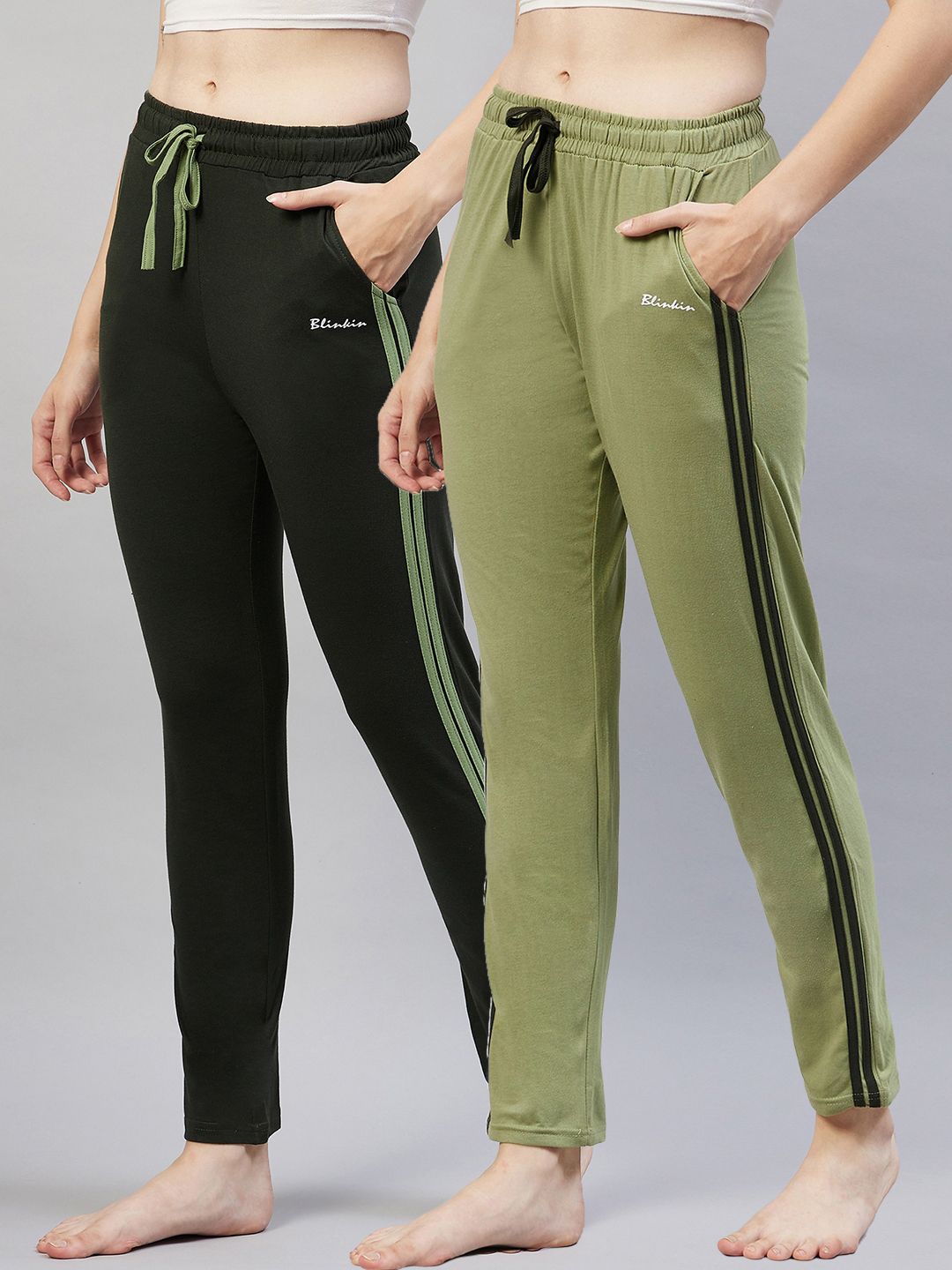 blinkin Pack of 2 Women Striped Light Green, Black Track Pants-picture-13