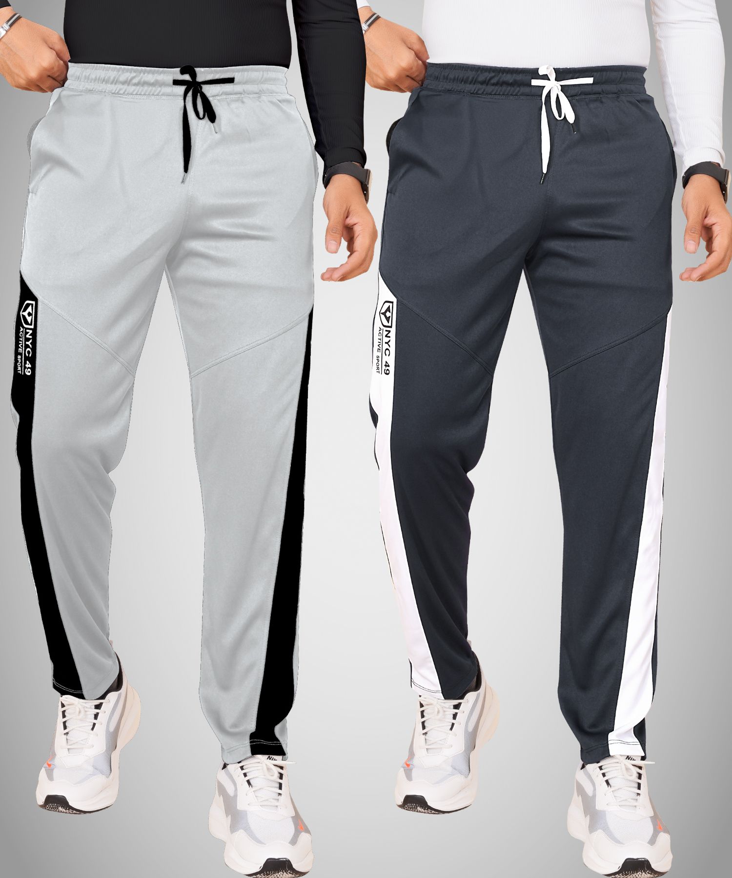 yazole Pack of 2 Men Colorblock Grey Track Pants-picture-17