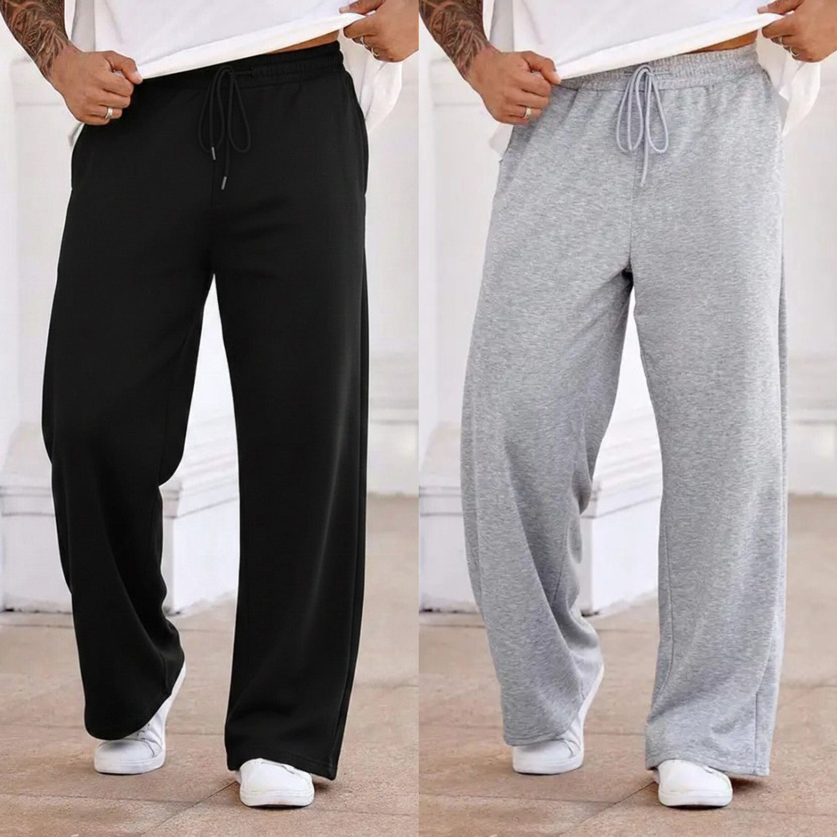 maygyq Pack of 2 Men Solid Black, Grey Track Pants-picture-0