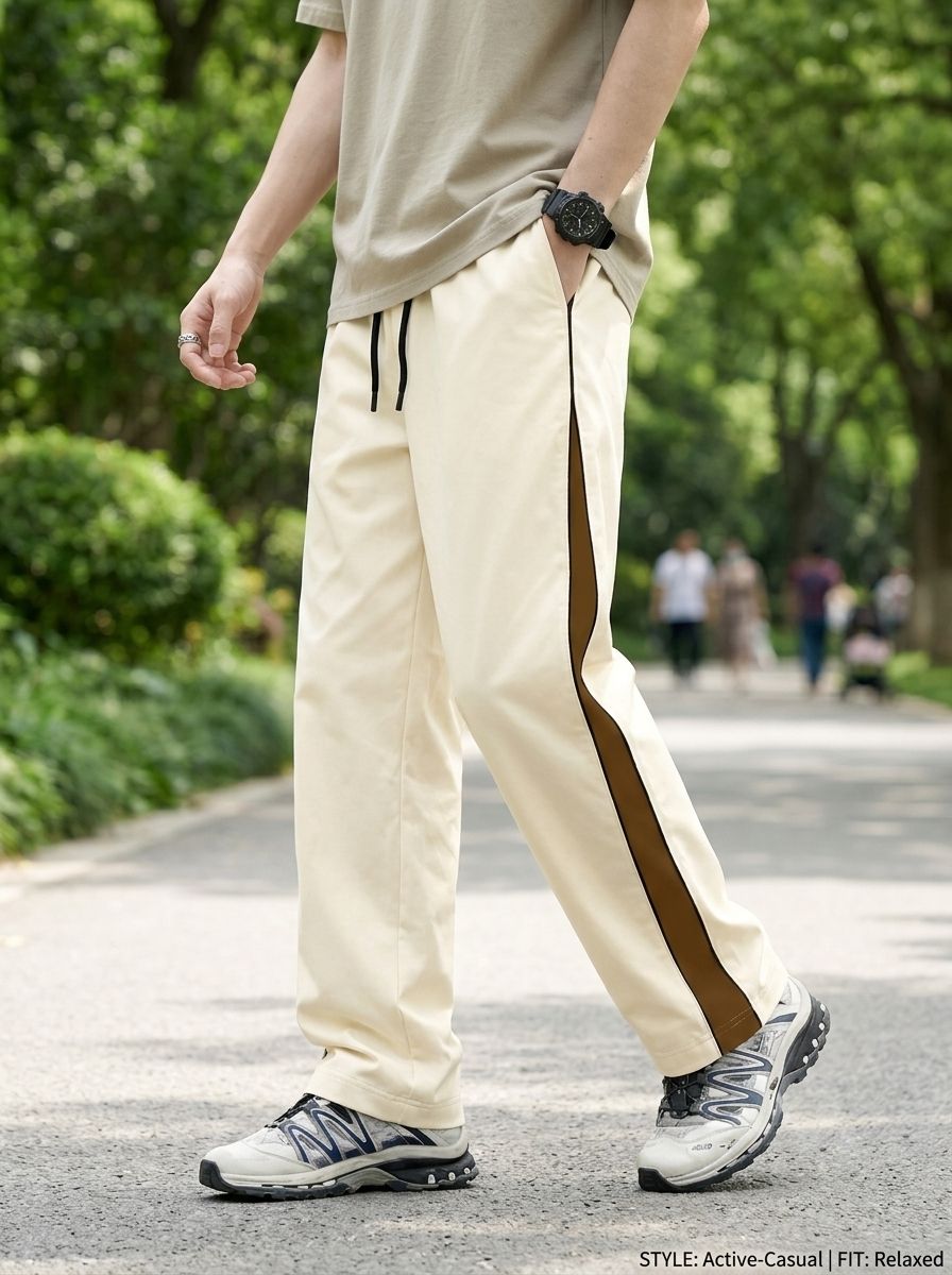 Men Solid Beige Track Pants-image-11