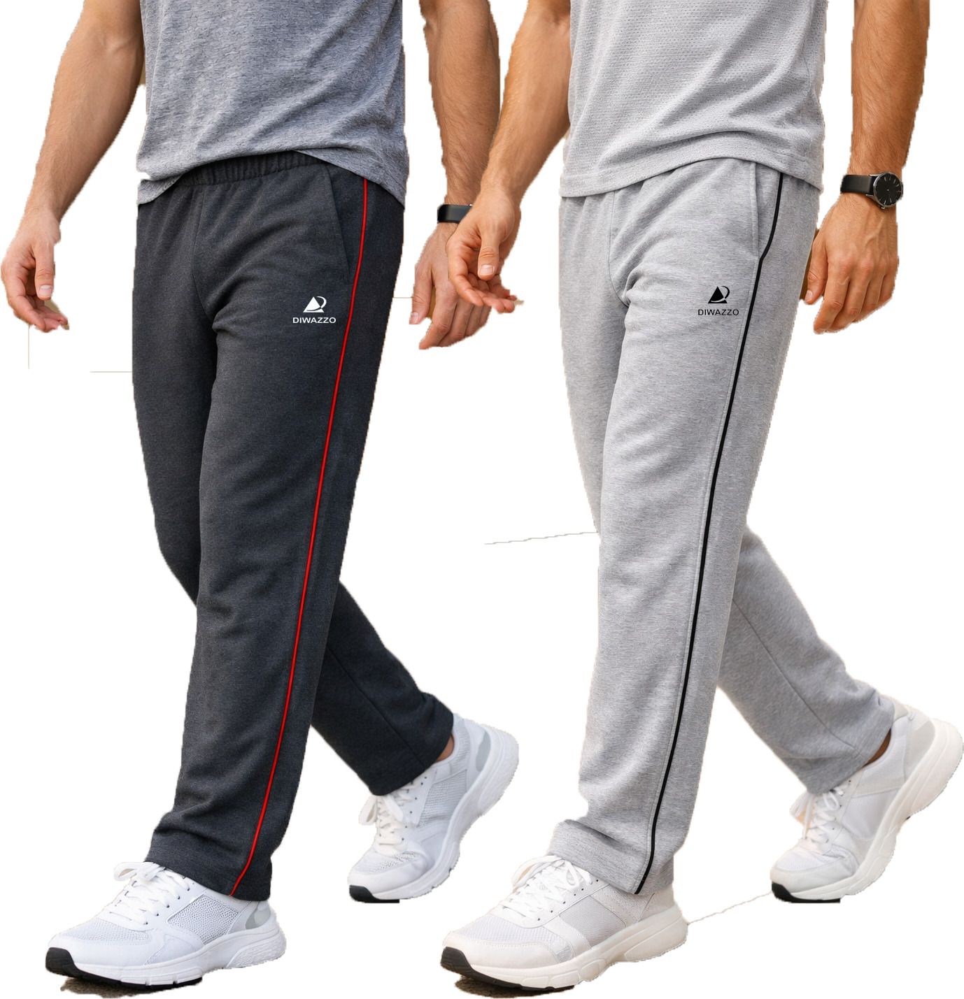 diwazzo Pack of 2 Men Striped Grey, Dark Blue Track Pants-picture-16