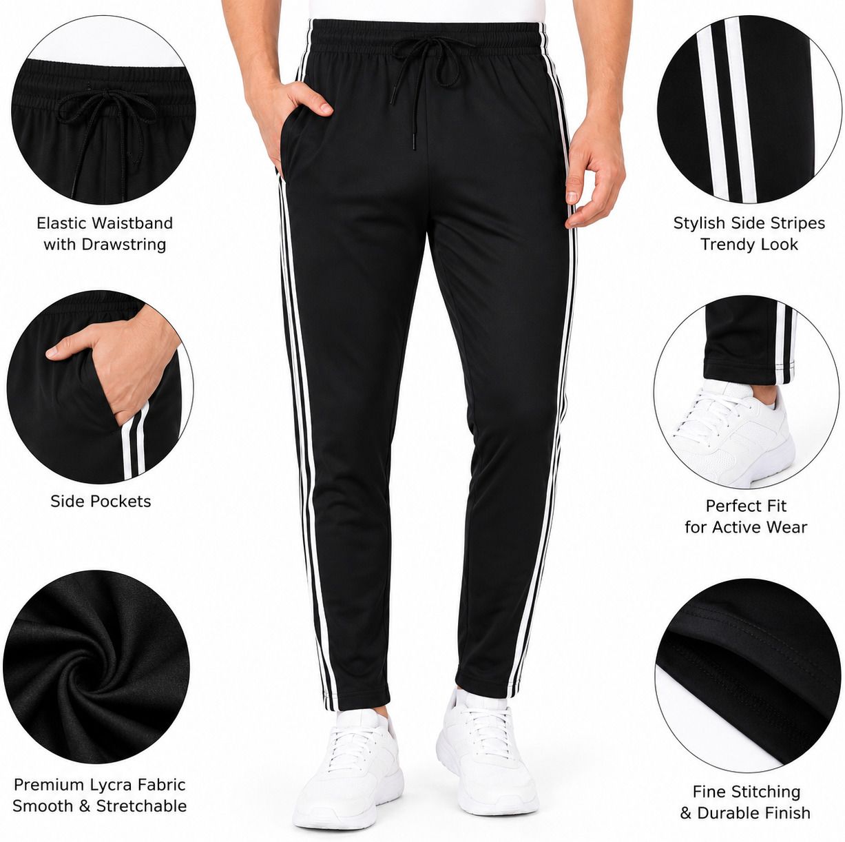aa fashion store Men Striped Black Track Pants-picture-33