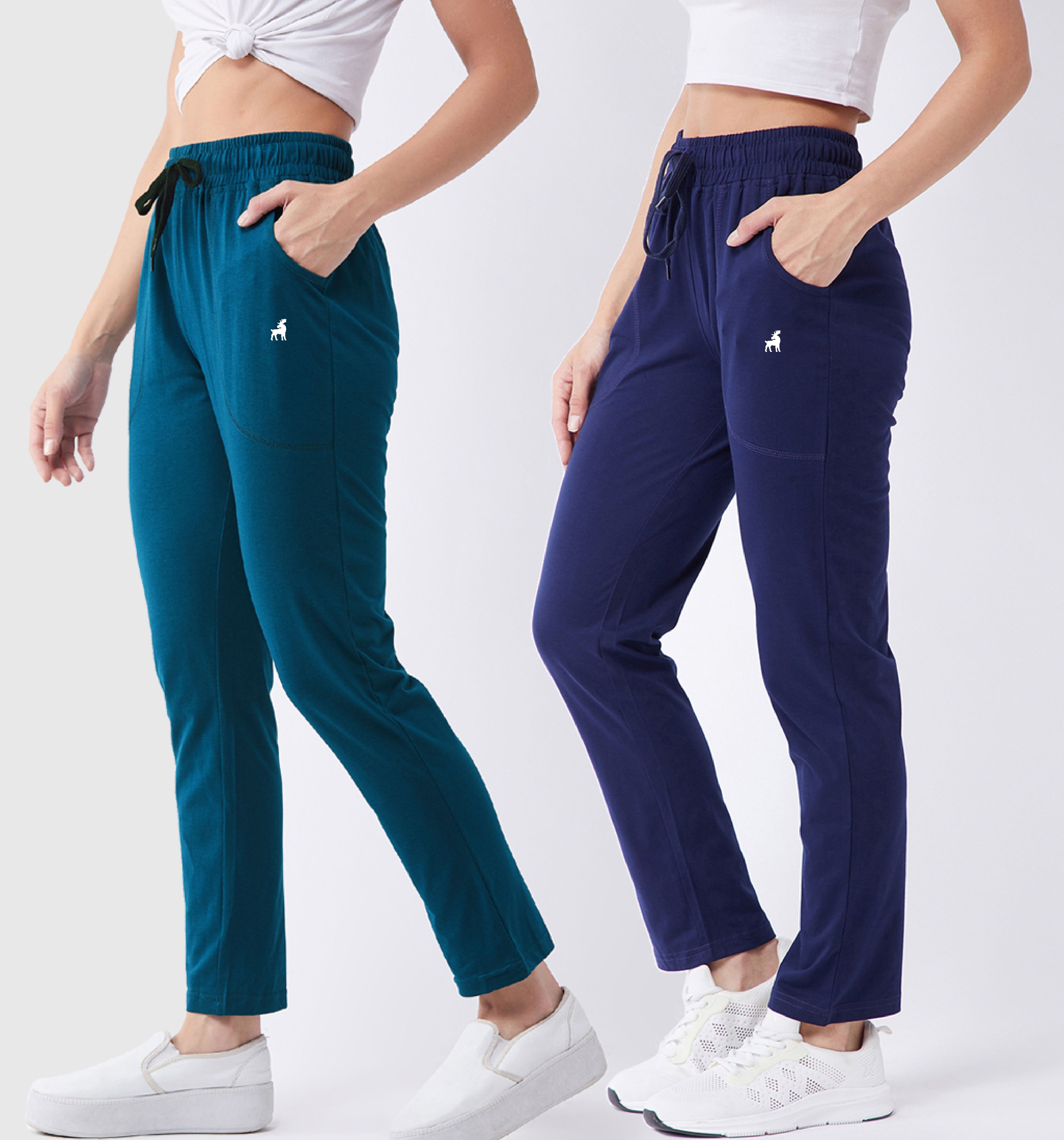 modeve Pack of 2 Women Solid Dark Blue, Green Track Pants-picture-43
