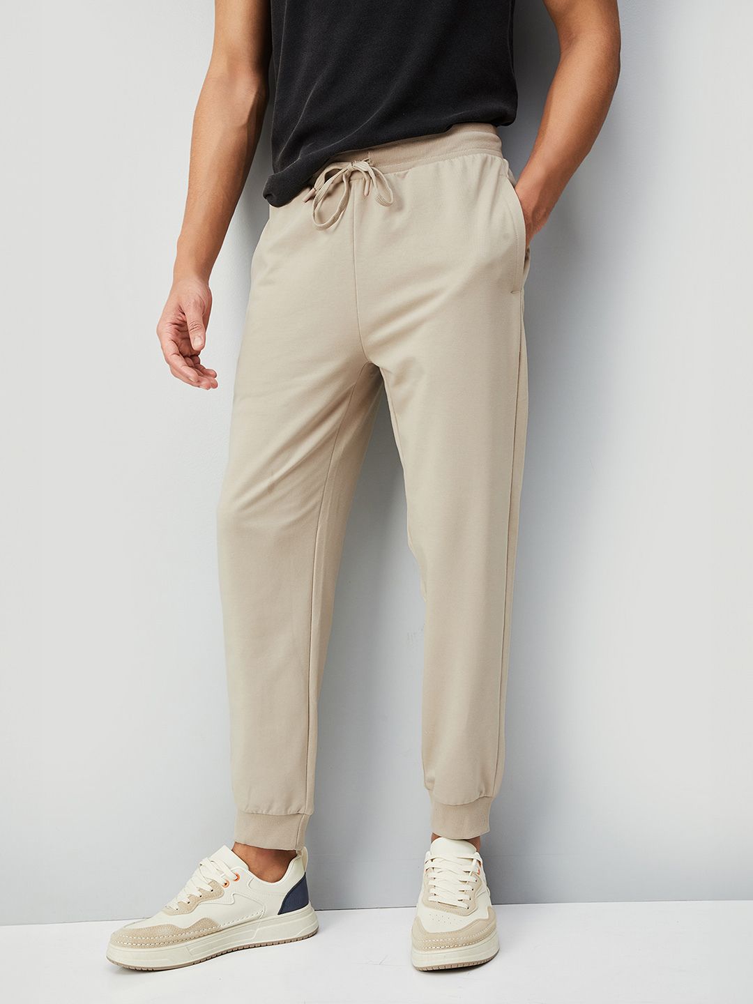 Men Solid Beige Track Pants-image-20