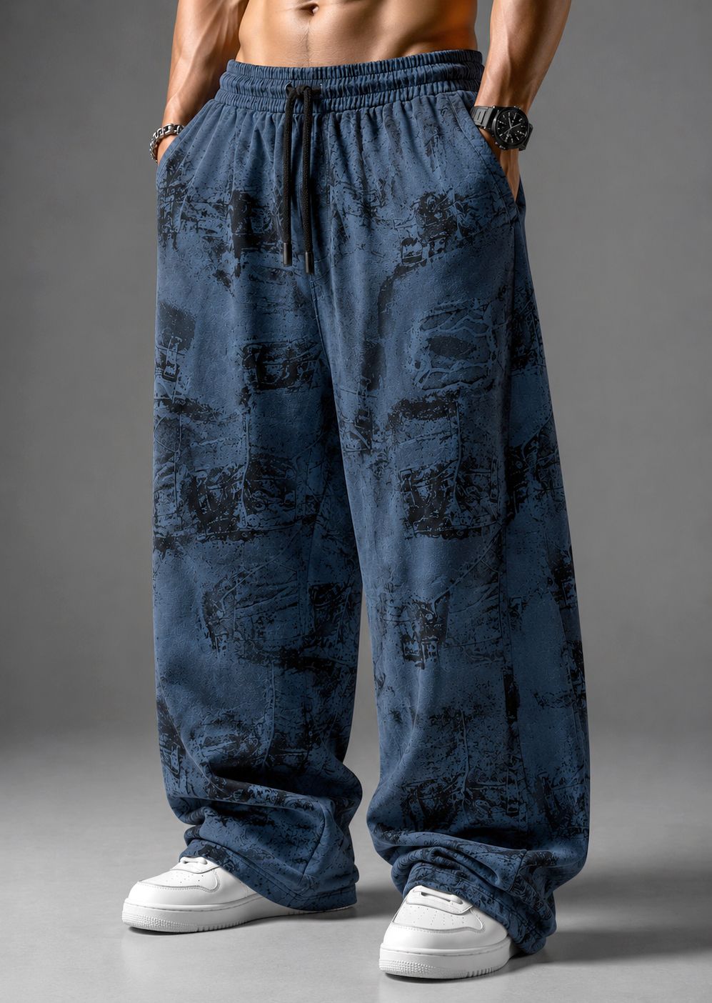 Men Printed Dark Blue Track Pants-image-10
