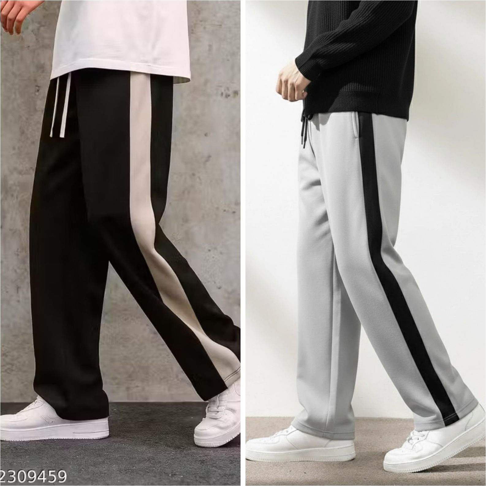 fly wind Pack of 2 Men Solid, Striped Black, Grey Track Pants-picture-3