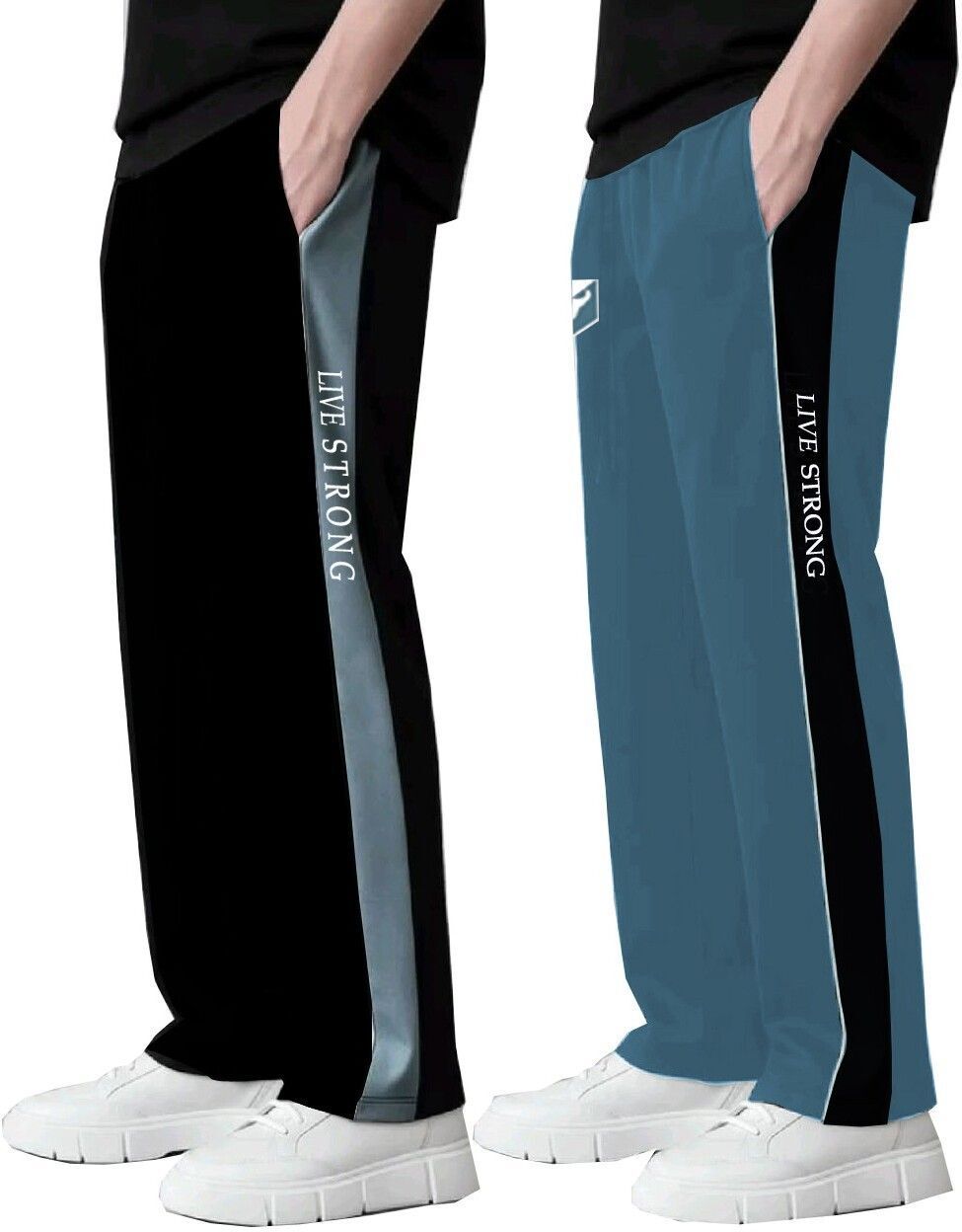flyzen Pack of 2 Men Solid Black, Grey Track Pants-picture-17