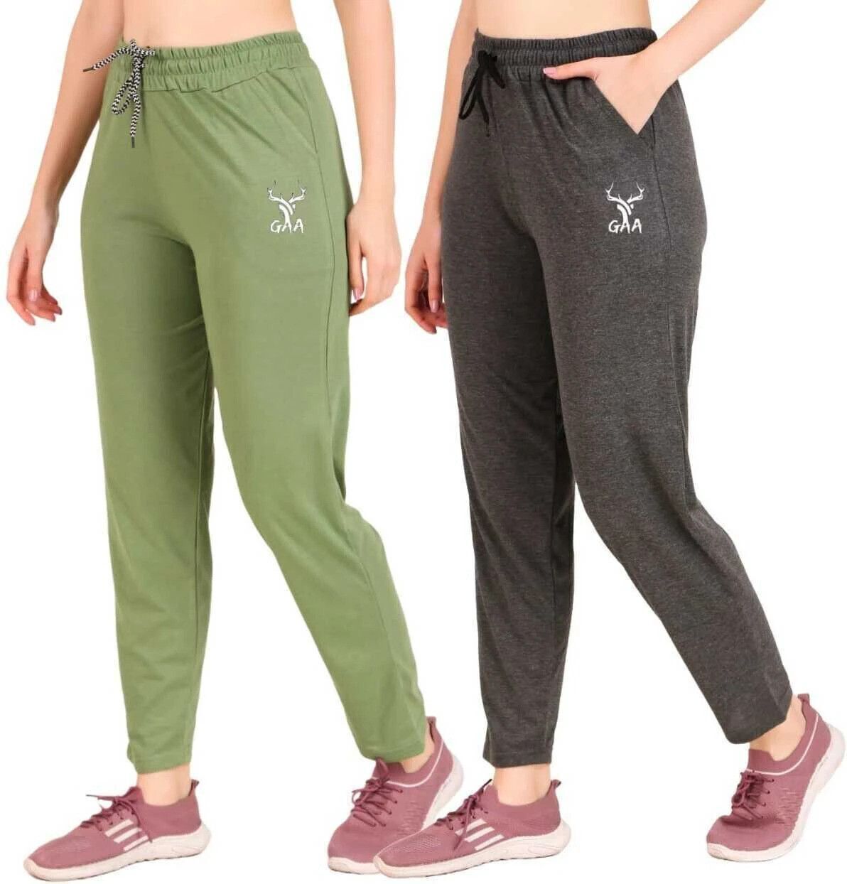 gaa Pack of 2 Women Solid Grey, Green Track Pants-picture-41
