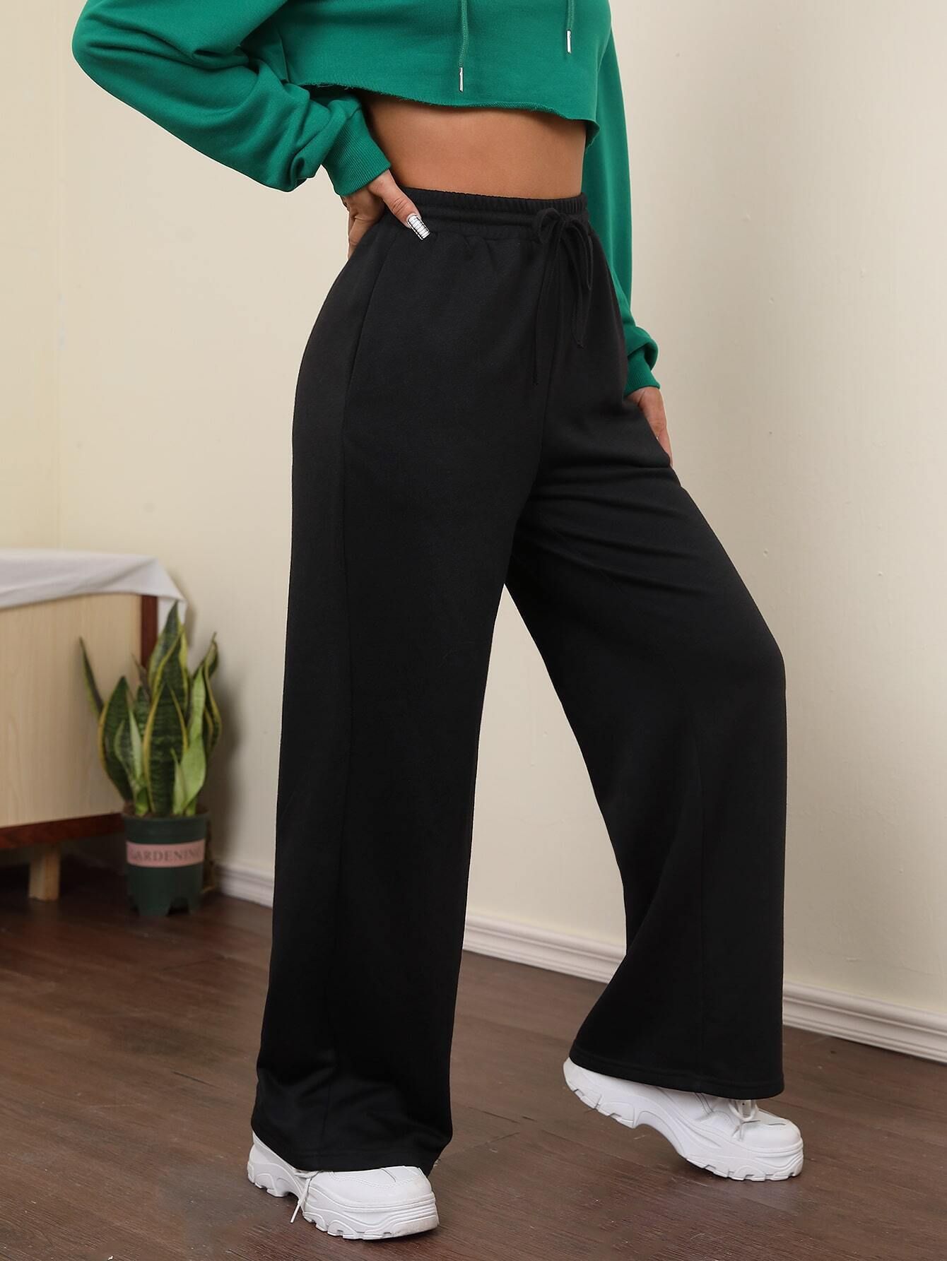 Women Solid Black Track Pants-image-42