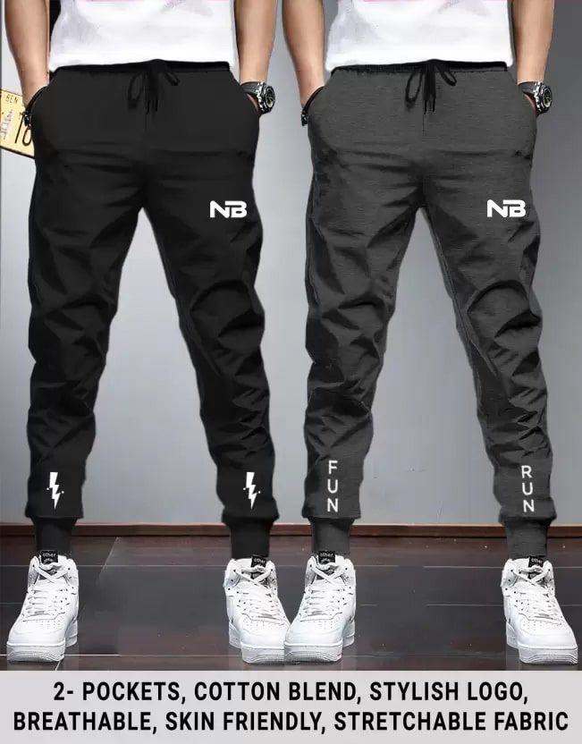 Pack of 2 Men Printed Black, Grey Track Pants-image-21