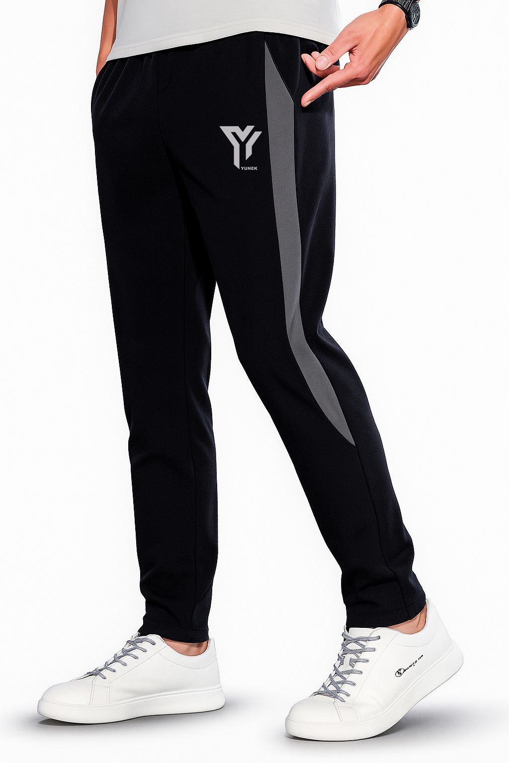 yunek Men Solid, Striped Black Track Pants-picture-18