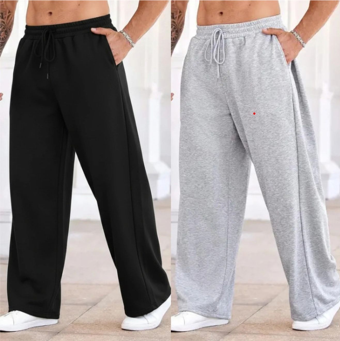 s p stour Pack of 2 Men Solid Black, Grey Track Pants-picture-0