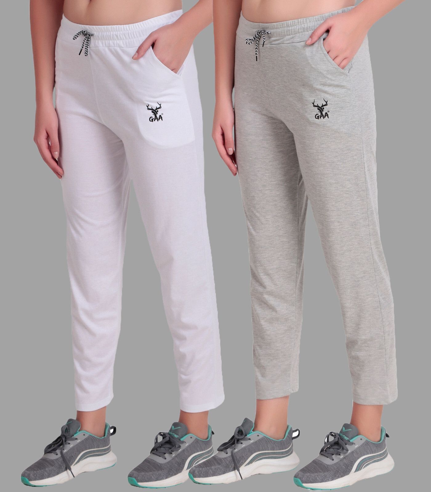gaa Pack of 2 Women Solid Grey, White Track Pants-picture-39