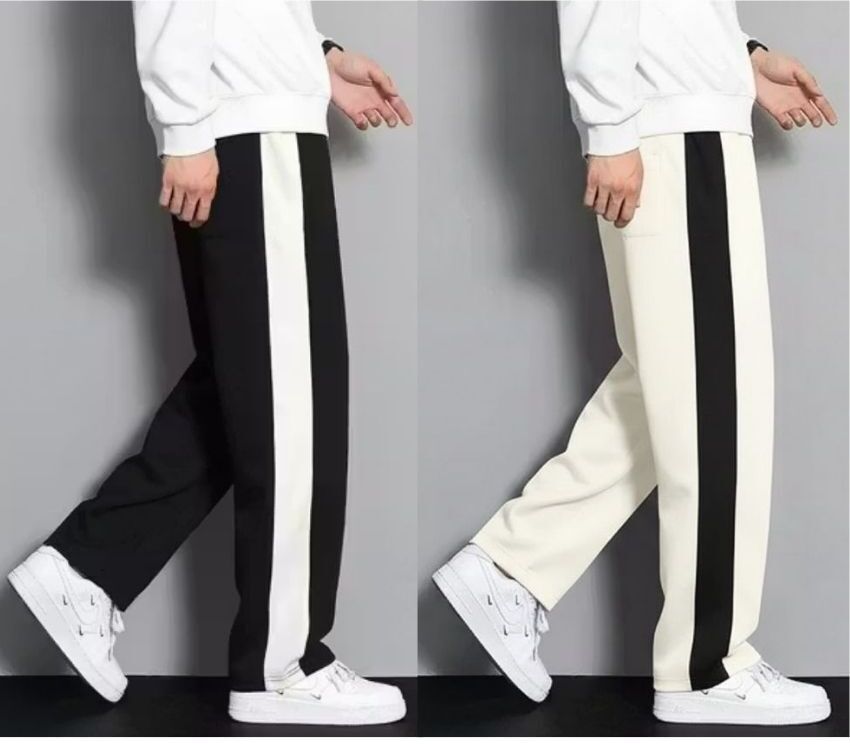 Pack of 2 Men Solid, Striped Black, White Track Pants-image-24