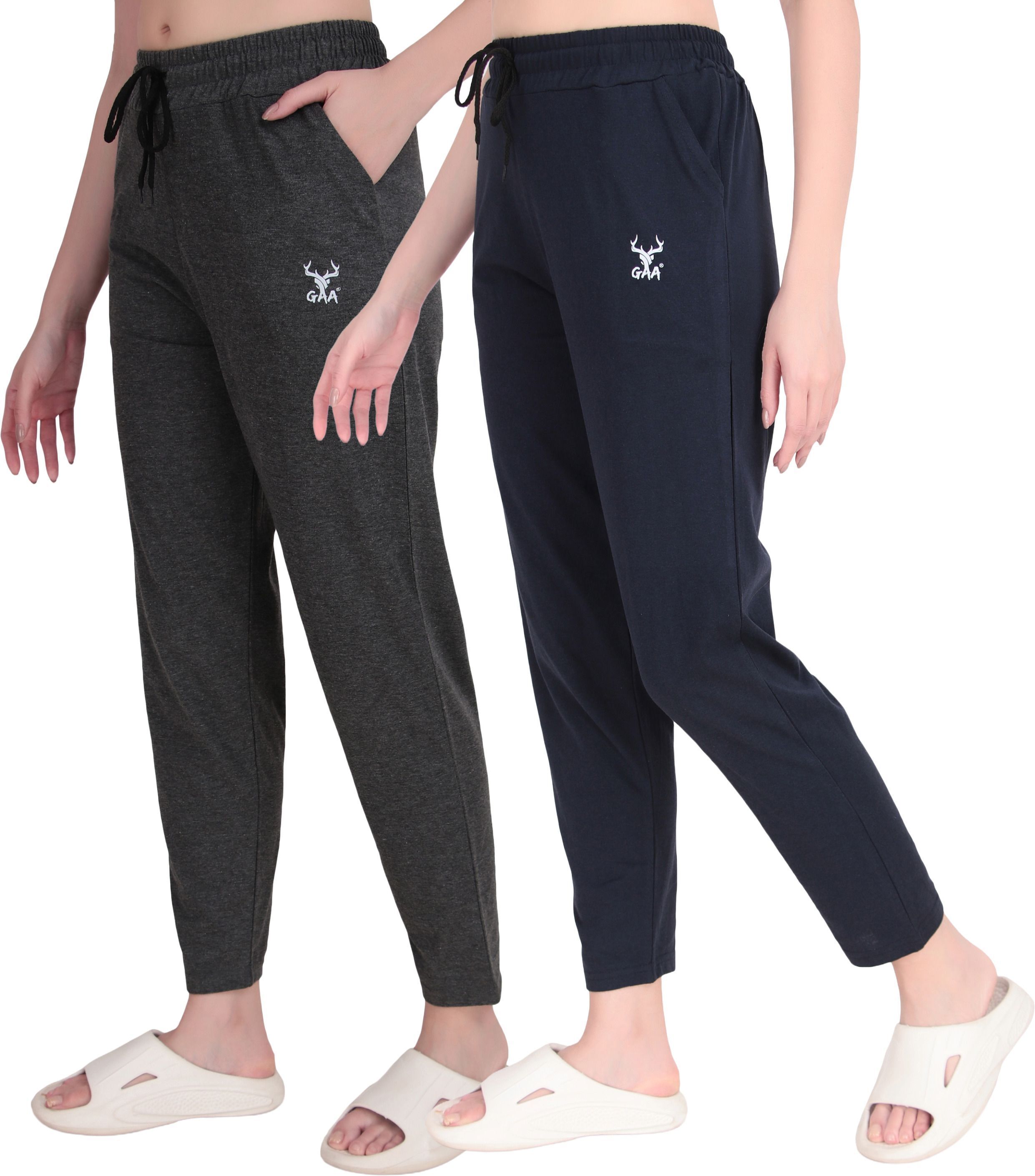 gaa Pack of 2 Women Solid Grey, Dark Blue Track Pants-picture-24