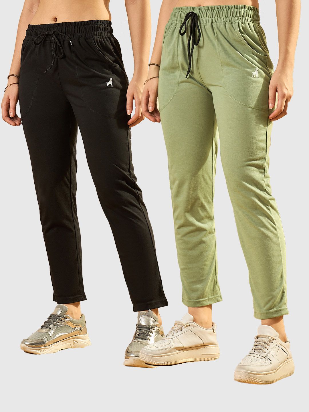 modeve Pack of 2 Women Solid Black, Light Green Track Pants-picture-20