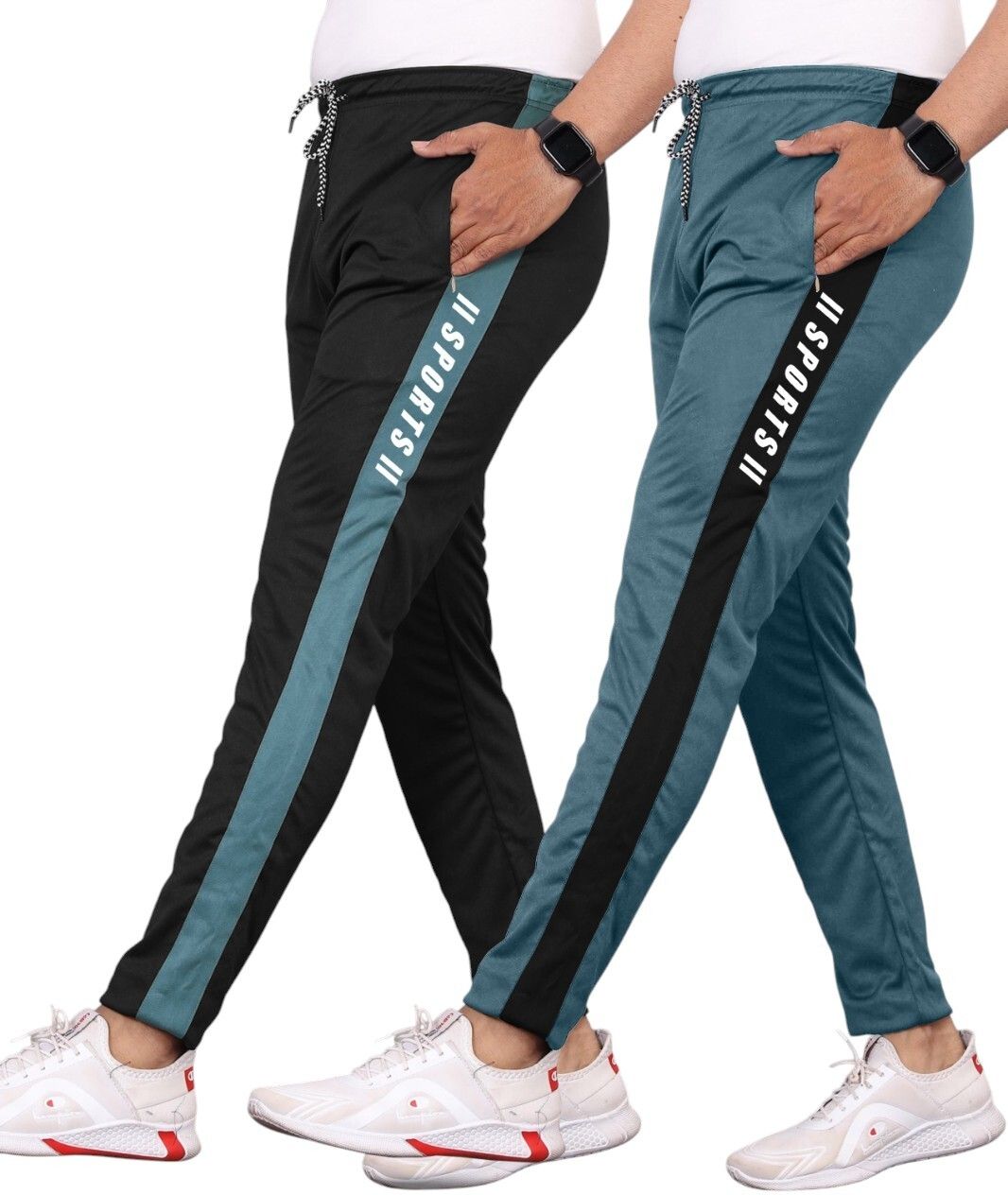 gajvu Pack of 2 Men Striped Black, Blue, White Track Pants-picture-25