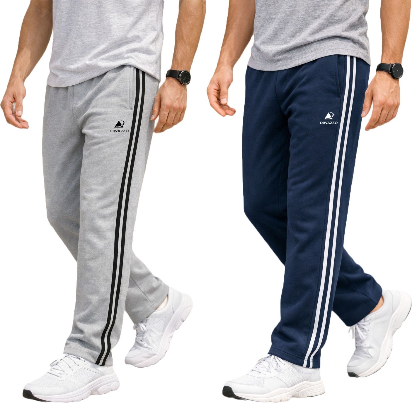 diwazzo Pack of 2 Men Striped Silver, Dark Blue Track Pants-picture-19