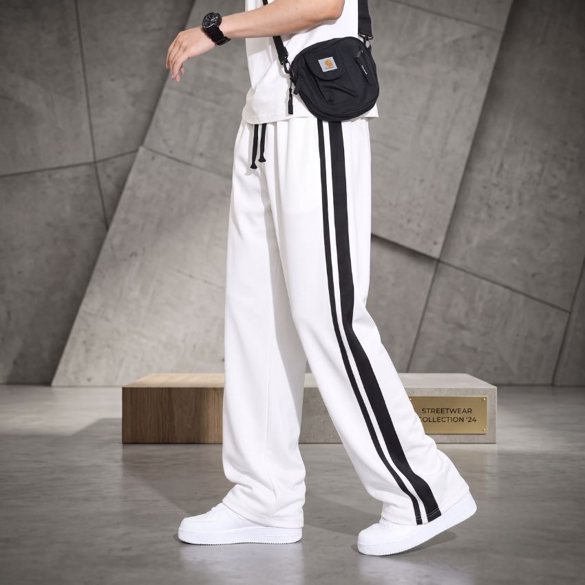 yanexa Men Striped White Track Pants-picture-28