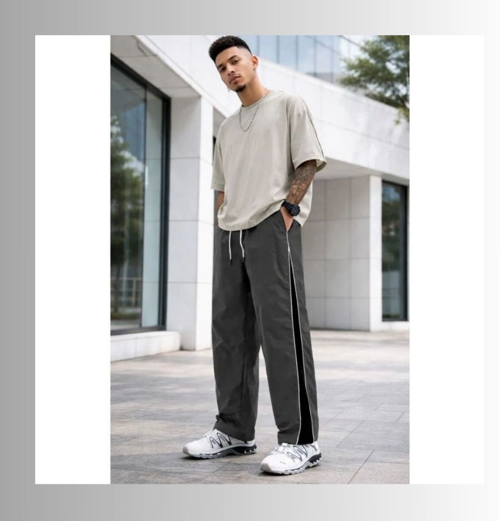 Men Striped Grey Track Pants-image-38