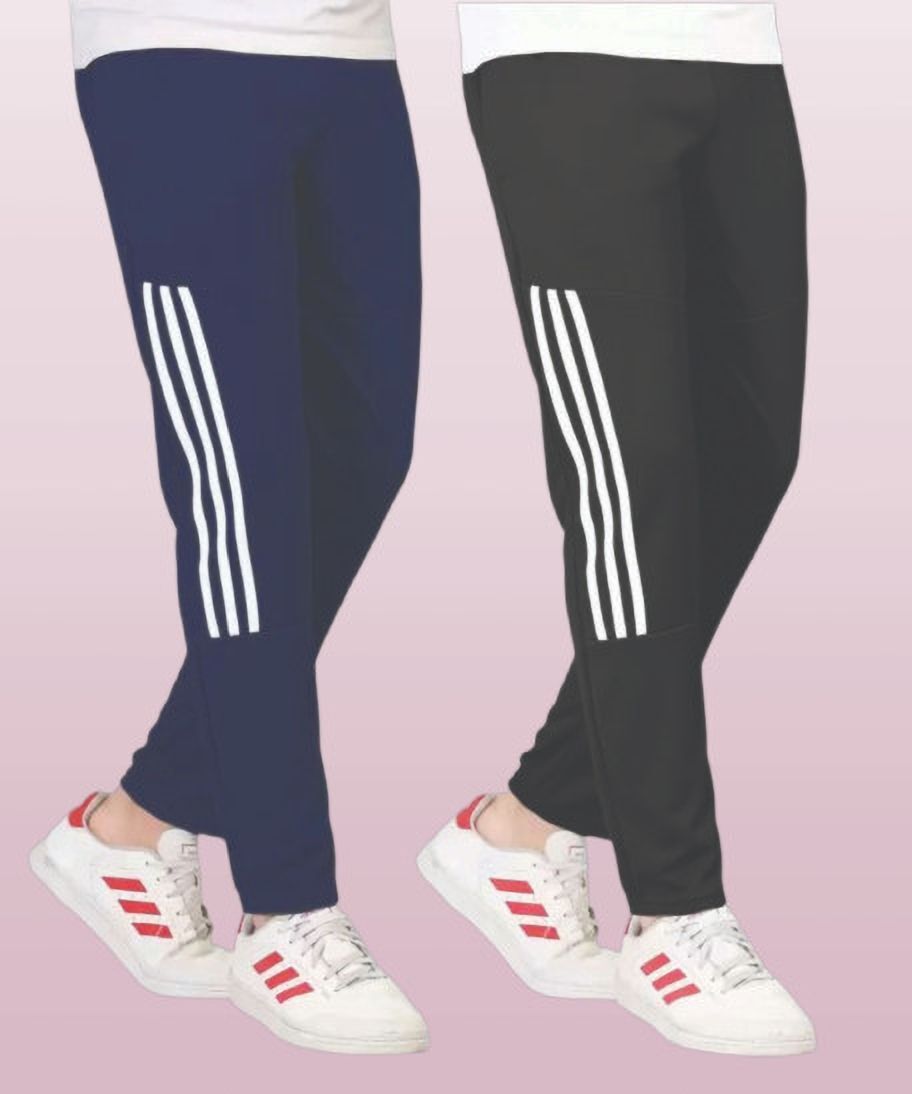 Pack of 2 Men Striped Black, Blue Track Pants-image-32