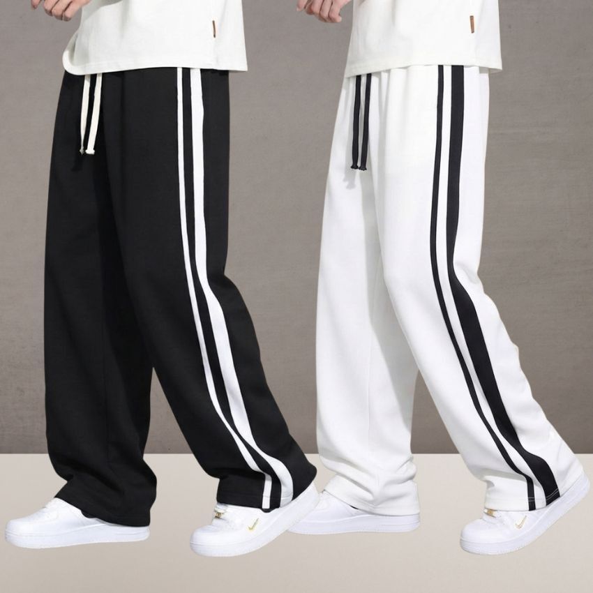 vivek Pack of 2 Men Striped White, Black Track Pants-picture-14