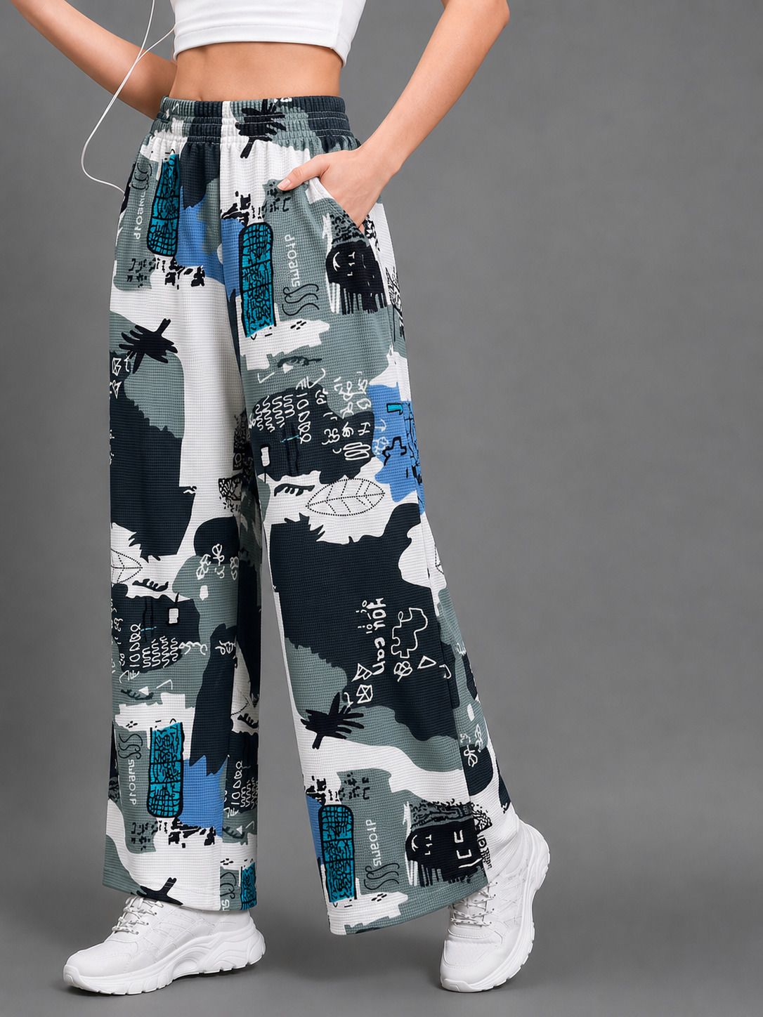 Women Printed Blue Track Pants-image-6