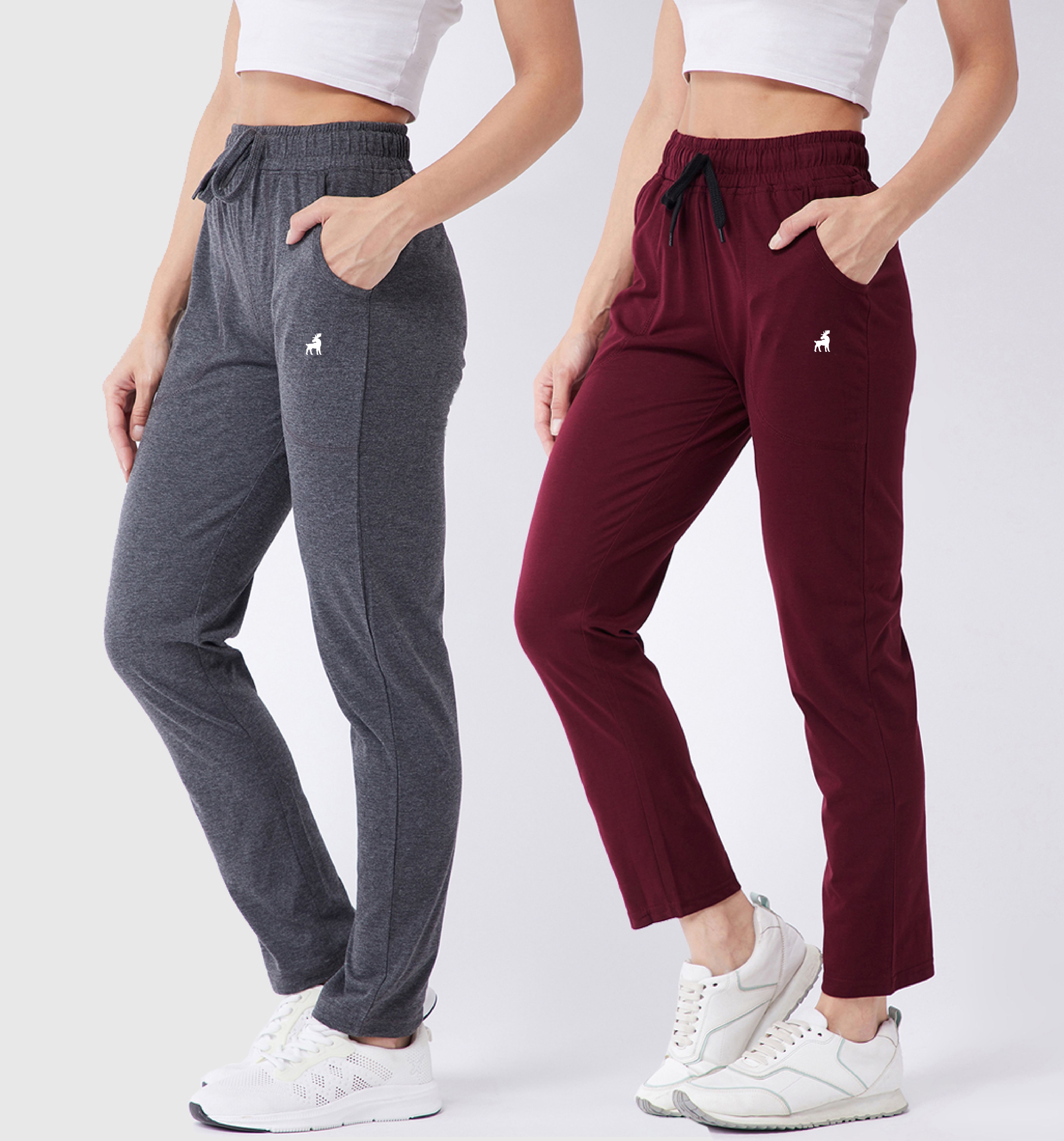 modeve Pack of 2 Women Solid Maroon, Grey Track Pants-picture-24