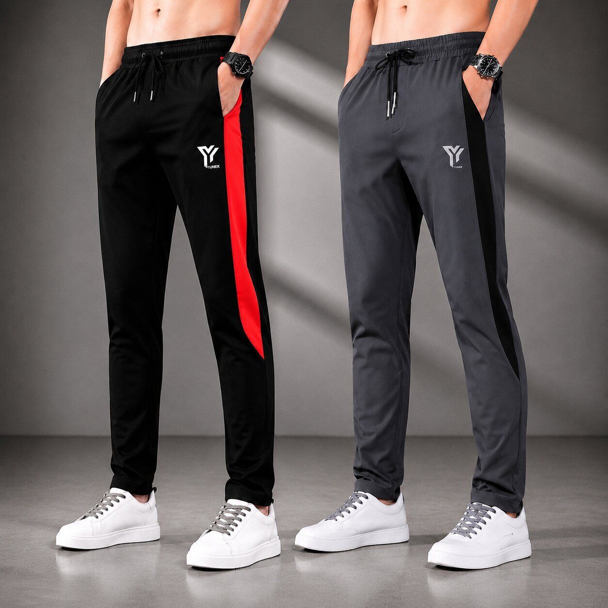 yunek Men Printed Grey, Red Track Pants-picture-48