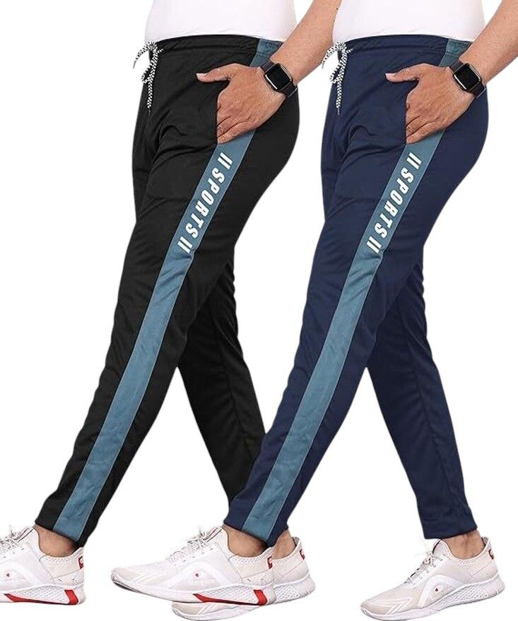 gajvu Pack of 2 Men Striped Black, Dark Blue, White Track Pants-picture-22