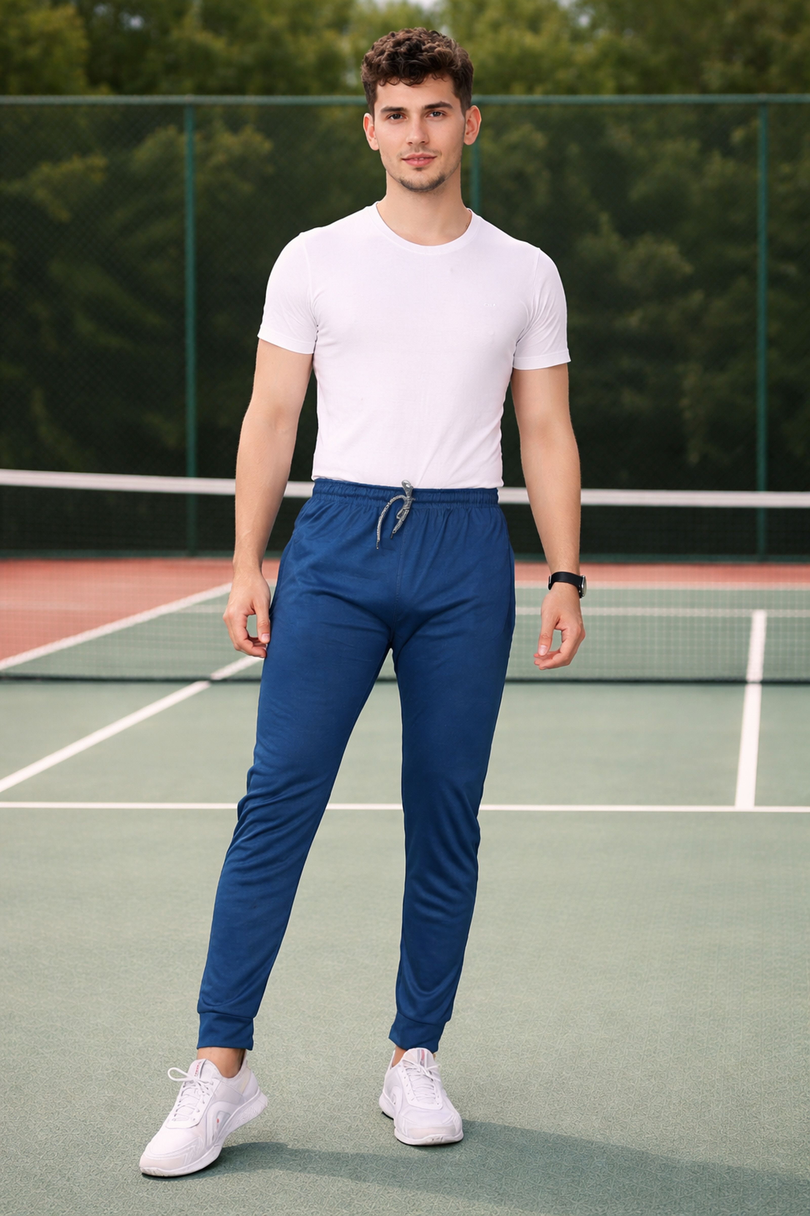 anand Men Solid Blue Track Pants-picture-4