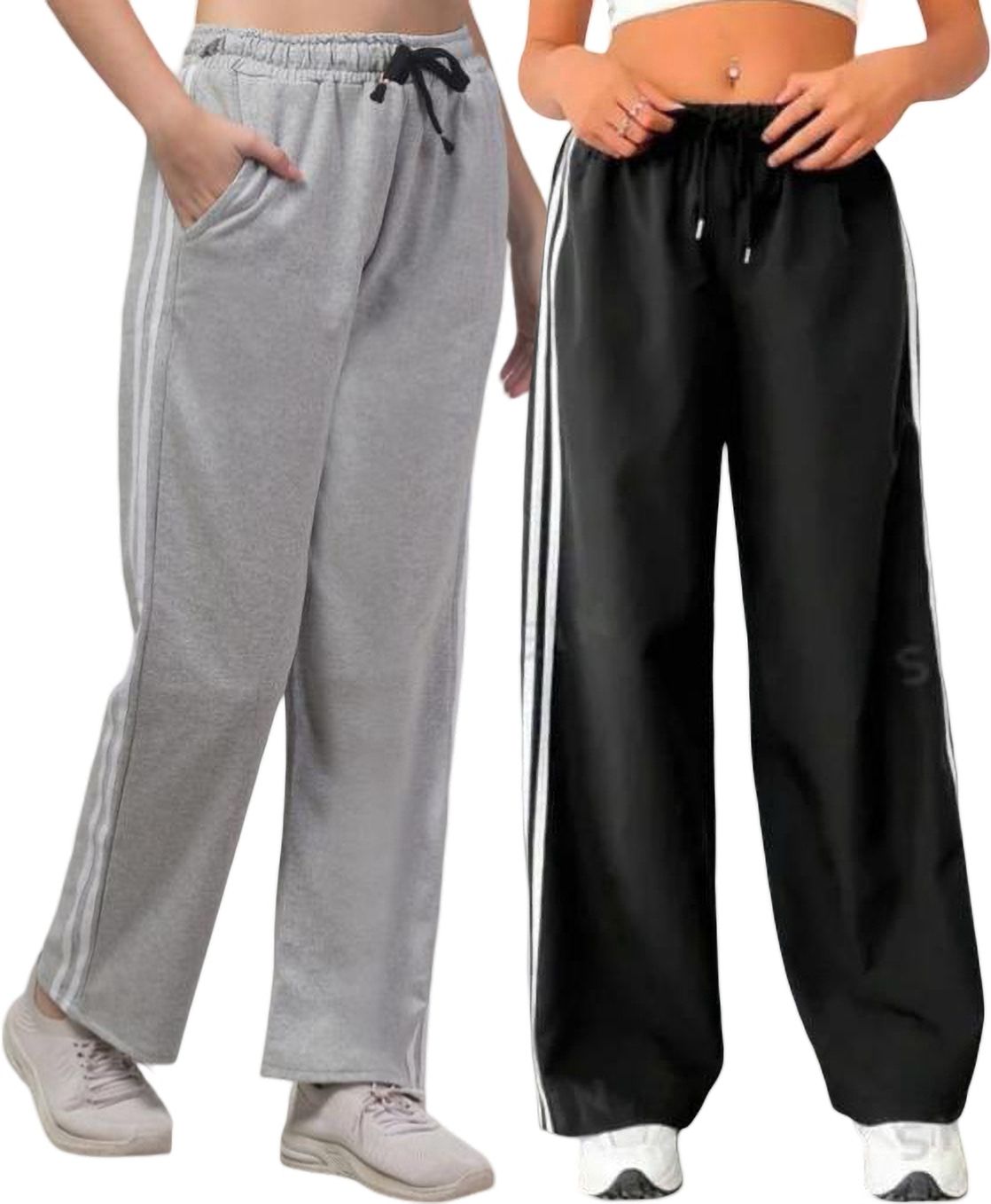 clothina Pack of 2 Women Striped Multicolor Track Pants-picture-15