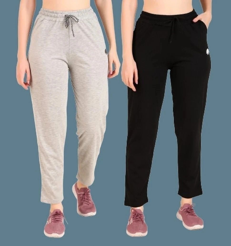 gaa Pack of 2 Women Solid Grey, Black Track Pants-picture-22
