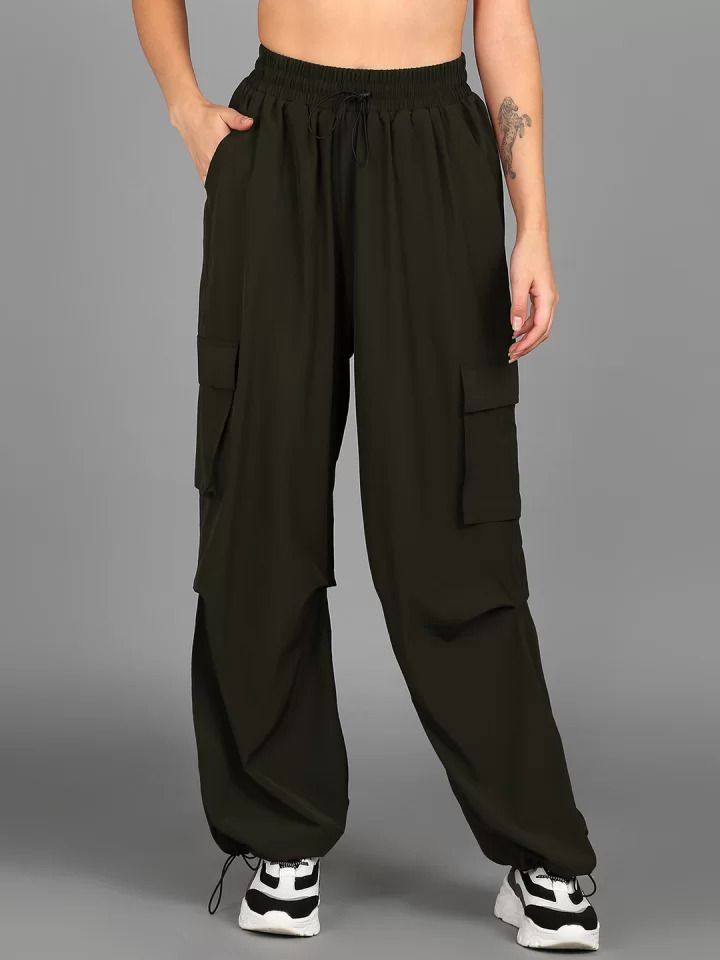 Women Solid Olive Track Pants-image-20